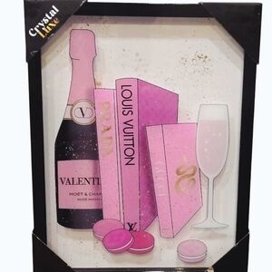 Crystal Luxe Louis Vuitton, Gucci, & Prada Champagne/Bookstack Framed Wall Decor